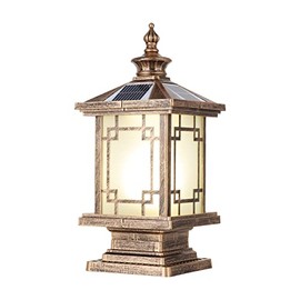 PTOUG LED Solar Post Light Outdoor, Aluminum Fence Post Cap Lamp Remote Control Dimmable Pillar Lights Solar IP65 Waterproof Column Light, 15.7" X 7.3" Pillar Pedestal Lantern for Garden Yard