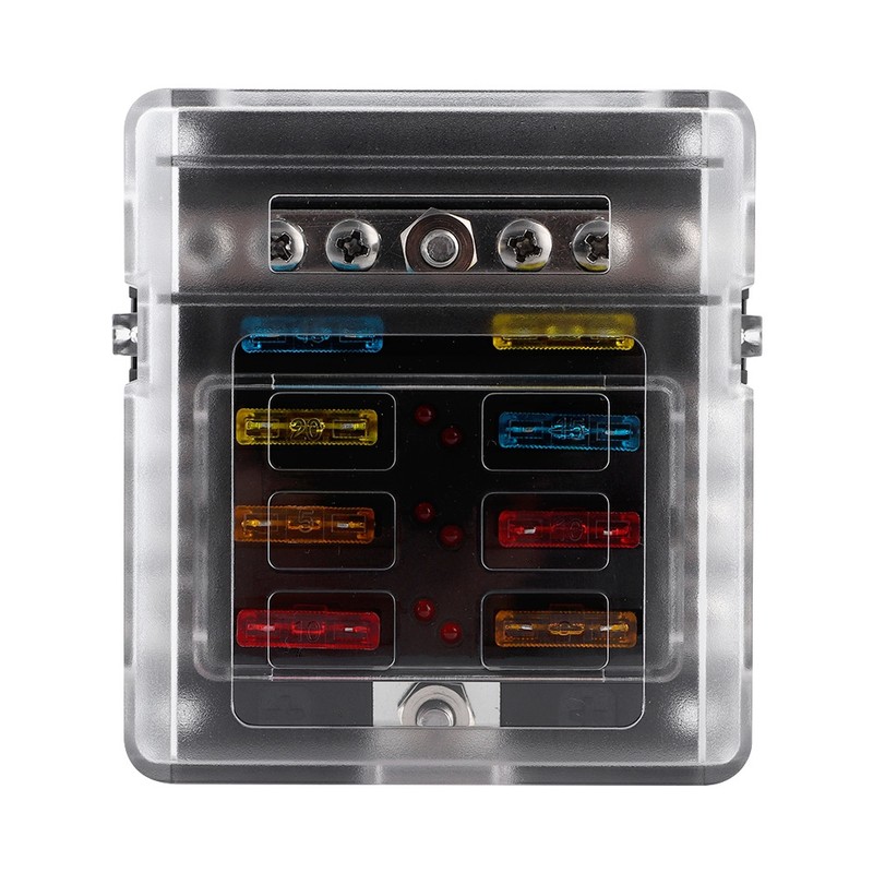 6-Way 12V-24V Car Power Distribution Blade Fuse Holder Box Terminal