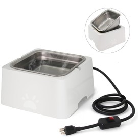 Large Heated Dog Bowl for Outdoor,Winter Waterer Bowl Removable Stainless Automatic Dog Water Bowl,1 Gallon Large Capacity Outside Animal Heated Waterer Bowl for Dog,Cat Rabbit,Chicken,Duck (White)
