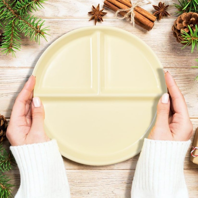 Hoshisea Divided Ceramic Dinner Plate, Split Diet Plate, Snack Plate,