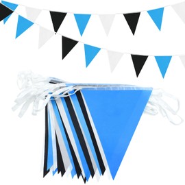 20M/66ft Black White and Blue Bunting Banner, 52pcs Fabric Triangle Banners for Indoor Outdoor Birthday Baby Shower Wedding Garden Home Party Decorations