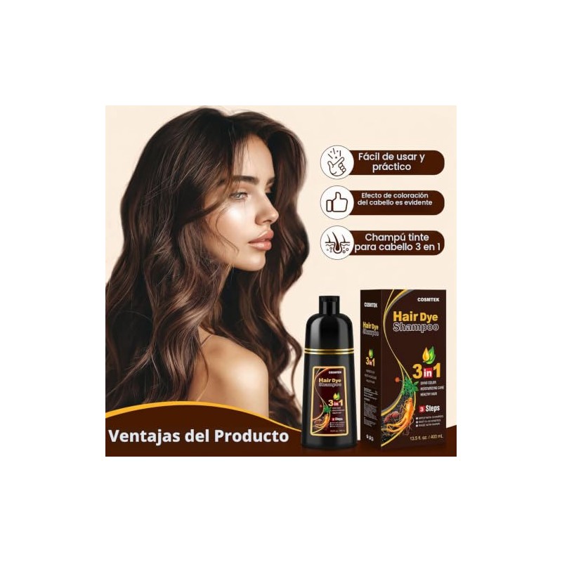 Meidu Champú Tinte Cabello Marrón Oscuro Gris Semipermanente Color Mujeres