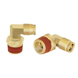 Daptemn 3/8" DOT Brass Air Brake Line Push to Connect Fittings, 2PCS Quick Connect Air Fittings 3/8" Tube OD X 1/2" NPT 90° Elbow Tube to Male Pipe Swivel for Truck Trailers Air Brake System
