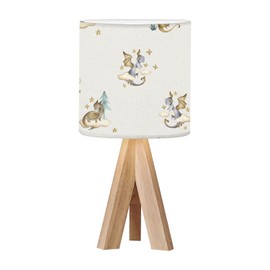 OEPWQIWEPZ Tripod Bedside Desk Table Lamp Dragon Baby Animals Watercolor Seamless Pattern Wood Nightstand Lamp with Linen Fabric Shade for Nursery Bedroom Living Room Kids Room