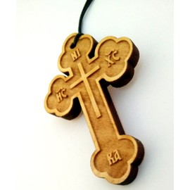 IconsGr Christian Orthodox Greek Religious Pendant Necklace with Wooden Cross / 32, Wood