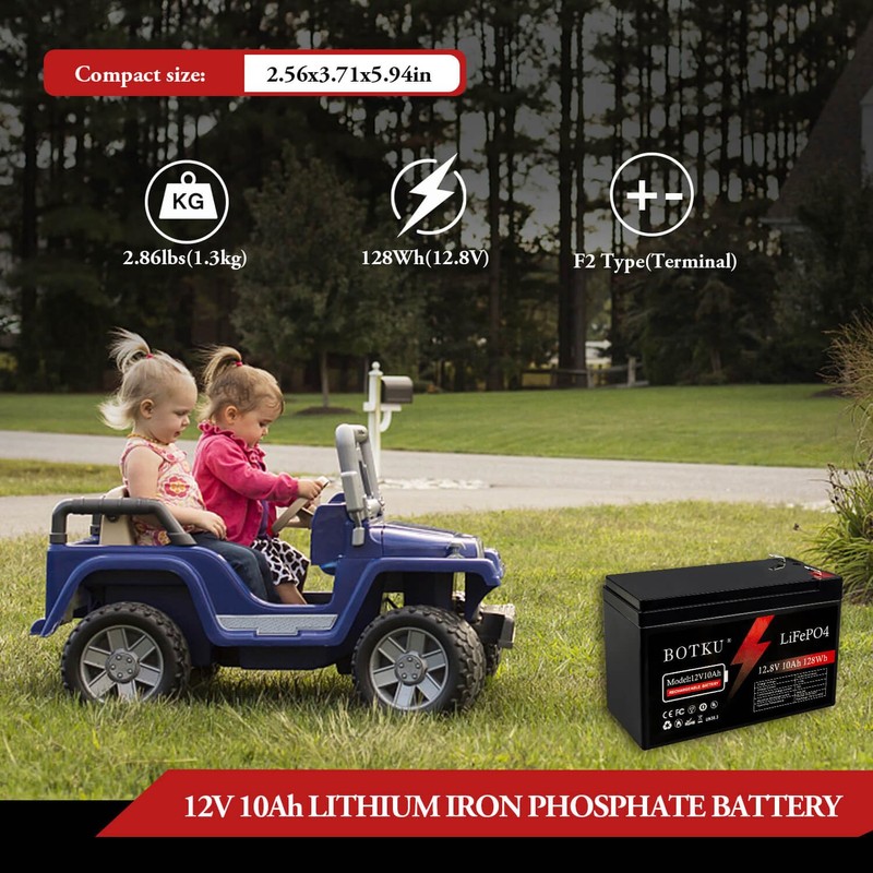 BOTKU 12V 10Ah Lithium LiFePO4 Deep Cycle Battery, 3000+ Cycle