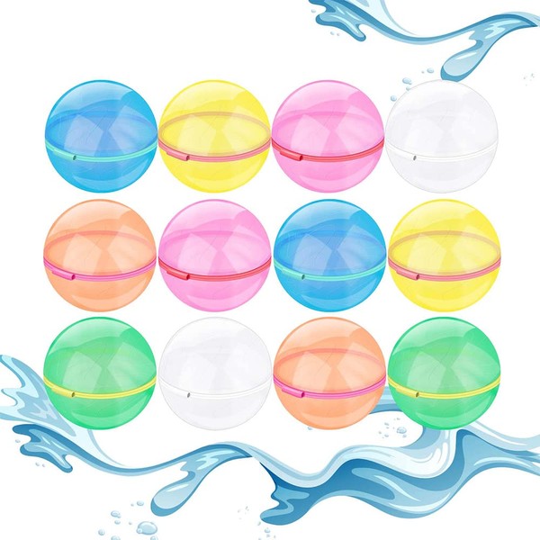 Magnetic Reusable Water Balloons, Refillable Water Toys Balloons Quick Fill Self Sealing, Splash Bomb Water Balls Summer Toys for Kids, Pool, Outdoor Water Play Game, Summer Fun Party, 12 Pack