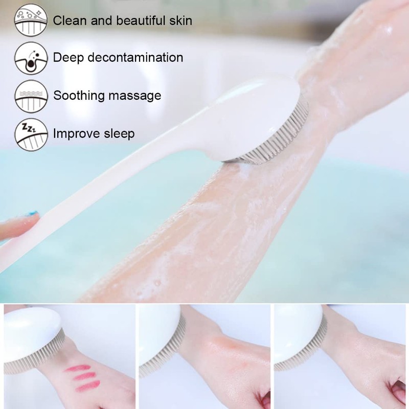 Silicone Back Scrubber for Shower, Exfoliating Body Scrubber with Handle,