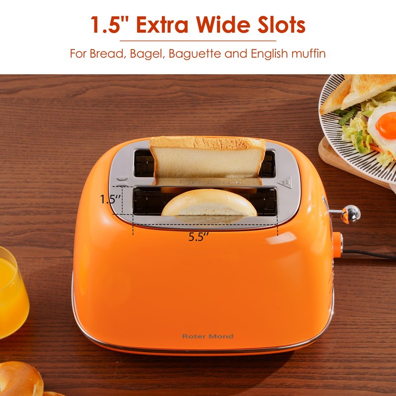 Roter Mond 2 Slice Toaster Retro Stainless Steel with Bagel,