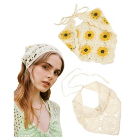 JUKOTA 2 PCS Damen Boho Stirnbänder Dreieck Kopftücher Bandanas Turban Krawatte Haarbänder Elastisches Gestrickter Haarschal für Frauen und Mädchen