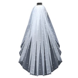 azaleas Wedding Bridal Veil with Comb 1 Tier Cut Edge Fingertip&Cathedral Length Pearl(V05), White-fingertip Length:90*160cm/35.43*62.99in, One Size