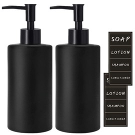 Matte Black Soap Dispenser, Harcure 2 Pack Glass Soap Dispenser with Black Pump, 12 oz Hand and Dish Soap Dispenser Set for Kitchen/Bathroom, Refillable Liquid Lotion Dispenser - Round