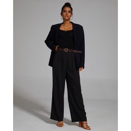 FUNYYZO Women's Wide Leg Pants High Elastic Waisted in The Back Business Work Trousers Long Straight Suit Pants