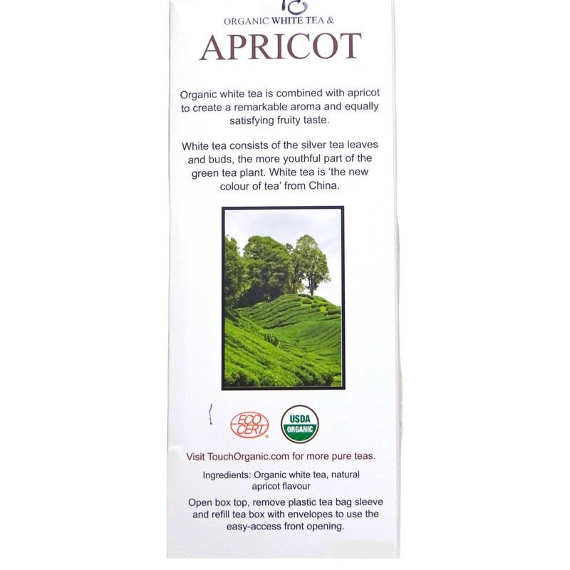 Touch Organic APRICOT WHITE Tea Bags, 40 Bags, 2.5 oz