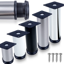 Stahlia Set of 4 Furniture Feet Chrome Cabinet Feet Furniture Legs Adjustable for Sideboard Chest of Drawers Sofa Bed Cabinet Couch Bathroom Furniture with Screws Diameter 50 mm Height 6 cm