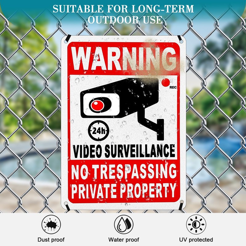 4 Pack Private Property No Trespassing Sign, Rustproof Aluminum 24-Hour