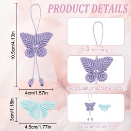 INFUNLY Set of 8 DIY Macrame Butterfly Kits, Colourful Jade Thread Butterflies Kit with Instructions, DIY Macrame Butterfly Hanging Ornament Kit for Car, Keys, Wallet, Bag, Phone Charm