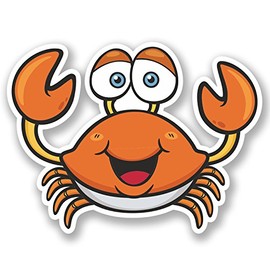 2 x 10cm Happy Crab Vinyl Sticker Bike Laptop Car Bike Kids Sea Diving Fun #5230 (10cm Wide x 7.5cm Tall)