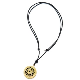 COOLSTEELANDBEYOND Men's Women's Aged Brass Hollow Locket Pendant Necklace with Flower Pattern and Adjustable Leather Strap, Alloy, brass, metal, Non-applicable