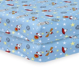 2 x Cot Bed Fitted Sheets, 60 x 120 cm Easy Care Fine Quality Breathable Polycotton Cot Sheet (Space Blue-60 x 120cm)