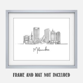 US Midwest Skyline Living Room Wall Decor, Black & White Wall Art, US Cityscapes Pictures for Living Room, Bedroom Wall Decor Above Bed, Dining Room Wall Art, Pictures Wall Print (11x14 in) (Milwauke City)