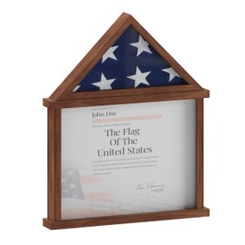 Flash Furniture Quincy Flag and Certificate Display Case, Solid Pine Wood Flag Shadow Box Fits 3x5 Folded Flag, Dark Brown Finish