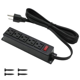 Mountable Power Strip with USB Ports,Wall Mount Power Outlets Screw Down Power Socket in Desk Under Cabinet Power Station 5AC Outlet 6.56 Feet Extension Cord, On&Off Switch
