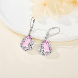 YAFEINI Filigree Birthstone Earrings 925 Sterling Silver October Birthstone Dangle Earrings Crystal Jewelry Birthday Gifts For Her