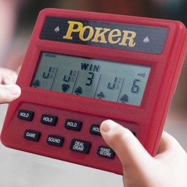 5-in-1 Hand Held Poker Game - Electronic Handheld Games for Adults Includes Draw, Deuces, Bonus, 2X and 2x2 Bonus - 3.9x3.4-Inch Pocket-Sized Travel Casino by Trademark Poker