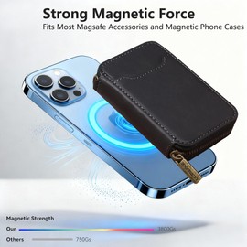 for Magsafe Wallet Magnetic Card Holder, PU Leather Phone Wallet Compatible with MagSafe Phones and Cases for iPhone17/ 16/15/ 14/13/ 12/ Pro/Max/Pl,Cell Phone ID Photo Album Holder with Zipper(Black)