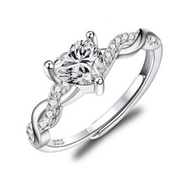 ALEXCRAFT Sterling Silver Rings for Women, Adjustable 925 Sterling Silver Heart Rings With Zirconia Eternity Heart Infinity Rings Forever Love Promise Marry Wedding Ring for Women Wife Girlfriend