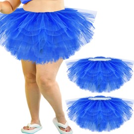Shihanee 2 Pack 5 Layers Plus Size Tutu Skirt Women Adult Classic Elastic Carnival Tutu Tulle Skirt Short Lady 80's Dance(Royal Blue)