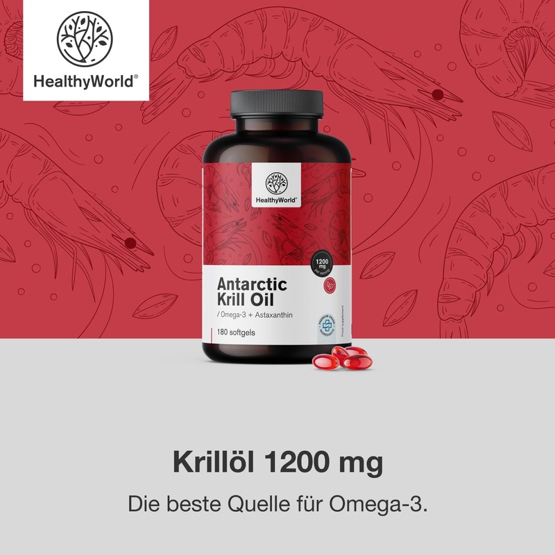 HealthyWorld Krill Oil 1200 mg - 180 Soft Capsules -