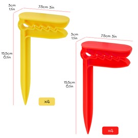 SHIDOW Beach Stakes, Clamps Picnic Blanket Holders, Outdoor Towel Anchor Stakes Picnic Mat Clips, Towel Sand Spikes, Beach Accessories for Vacation (8 PCS Yellow+Red)
