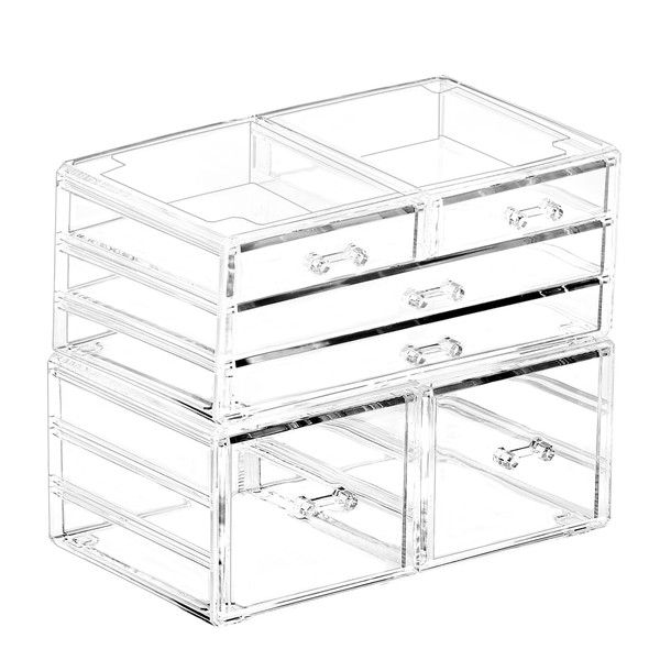 Acrylic Clear Stackable Acrylic Storage Containers With 6 Drawers Under Sink Storage Bins Case Box For Jewelry Hair Accessories Nail Polish Lipstick Make up Marker Pen Medicine Craft Organizing