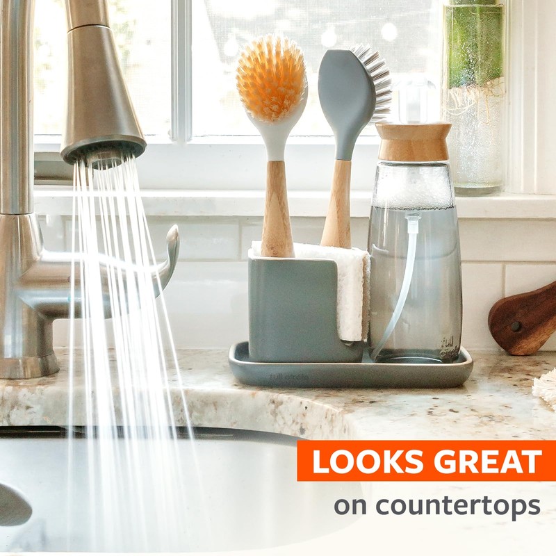 Full Circle Stash, Ceramic Kitchen Sink Caddy, Stylish Modular Sponge