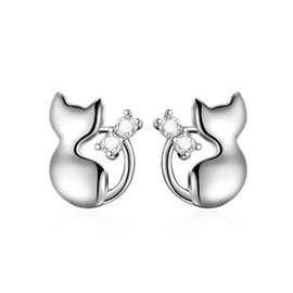 AOBOCO Women's Earrings, Popular, Highest Quality Zirconia, Crystal, Cute, Cat Earrings, Hypoallergenic Metal, 925 Silver, For Both Ears, Accessories, Present, Gift
