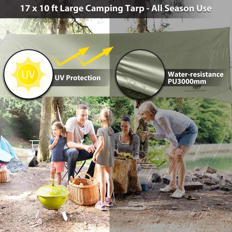 GEERTOP Large Camping Tent Tarp 17 x 10ft Portable Hammock