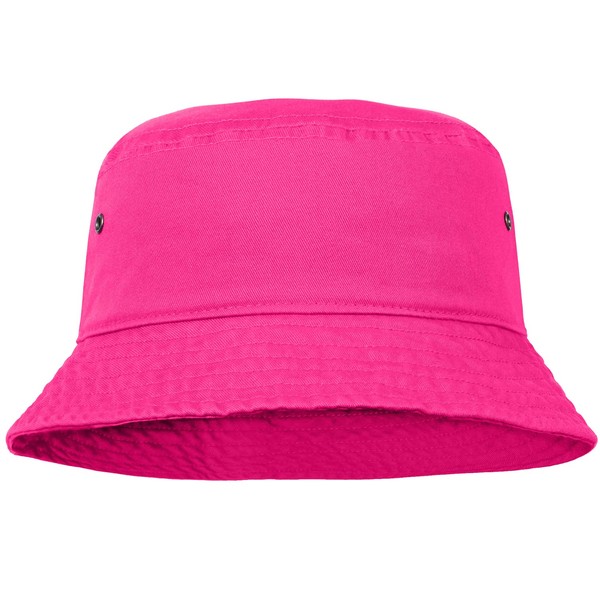 Men Women Unisex Cotton Bucket Hat 100% Cotton Packable for Travel Fishing Hunting Summer Camp (L/XL, Hot Pink)
