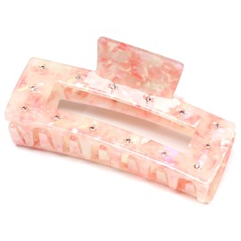 QinGoo Large Pink Cellulose Acetate Crystal Hair Clip Beautiful Hair Clip Women's Hair Accessories Headdress Elegant Hair Accessory 1 Piece (10 cm x 4.5 cm, Pink)
