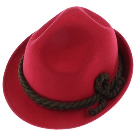 Children's Dreispitz Wool Felt Hat – Plain Costume Hat for Children – Seppl Hat Made of 100% Wool Felt – Hiking Hat with Double Cord – Summer / Winter, red