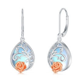 enjoylifecreative Flower Moonstone Earrings for Women 925 Sterling Silver Sunflower Daisy Lotus Rose Filigree Earrings Moonstone Jewellery Gift for Women Girls, Sterling Silver
