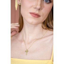 B. BRILLIANT Yellow Gold Flashed Sterling Silver Citrine Heart Cross Pendant Necklace for Women