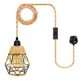 Vintage Pendant Light with Plug 510CM Cable Plug in Hanging Light Cord Industrial Hanging Light Kit with On/Off Switch Pendant Light Ceiling Lighting Fitting with Black Metal Lampshade mit Schalter