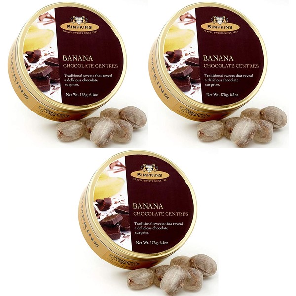 Simpkins Banana Chocolate Centres Travel Sweets x 3 tins
