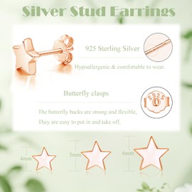 Cangall Women's 925 Silver Stud Earrings, 3 Pairs 925 Sterling Silver Star Square Cross Stud Earrings Set, Hypoallergenic Small Sleeping Cartilage Flat Silver Earrings Stud Earrings for Multiple Ear