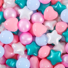 Heopeis Ball Pit Balls Stars and Hearts 100 200 500 1000 Plastic Balls for Toddlers Phthalate Free BPA Free Crush Proof Balls in Reusable Play Toys for Kids with Storage Bag Indoor Outdoor