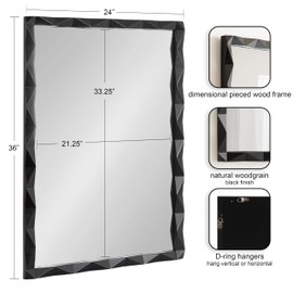Kate and Laurel Endicott Modern Geometric Rectangle Wall Mirror, 24 x 36, Black, Rectangular Dimensional Pieced Wood Mirror for Use as Bathroom Mirror for Over Sink or Cute Nursery Mirror