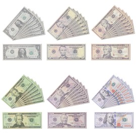Erzekrim 180 Sheets of Play Money, Prop Money, Game Money, Dollar Notes, Movie Money, Play Money Children, 6 Different Values, Includes 1/5/10/20/50/100 $, Accessories for Learning and Playing
