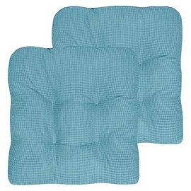 Sweet Home Collection Chair Cushion Crushed Memory Foam Pads Premium Slip Non Skid Microdot Rubber Back Tufted 16" x 16" x 3.25" Thick Seat Cover, 2 Count (Pack of 1), Teal